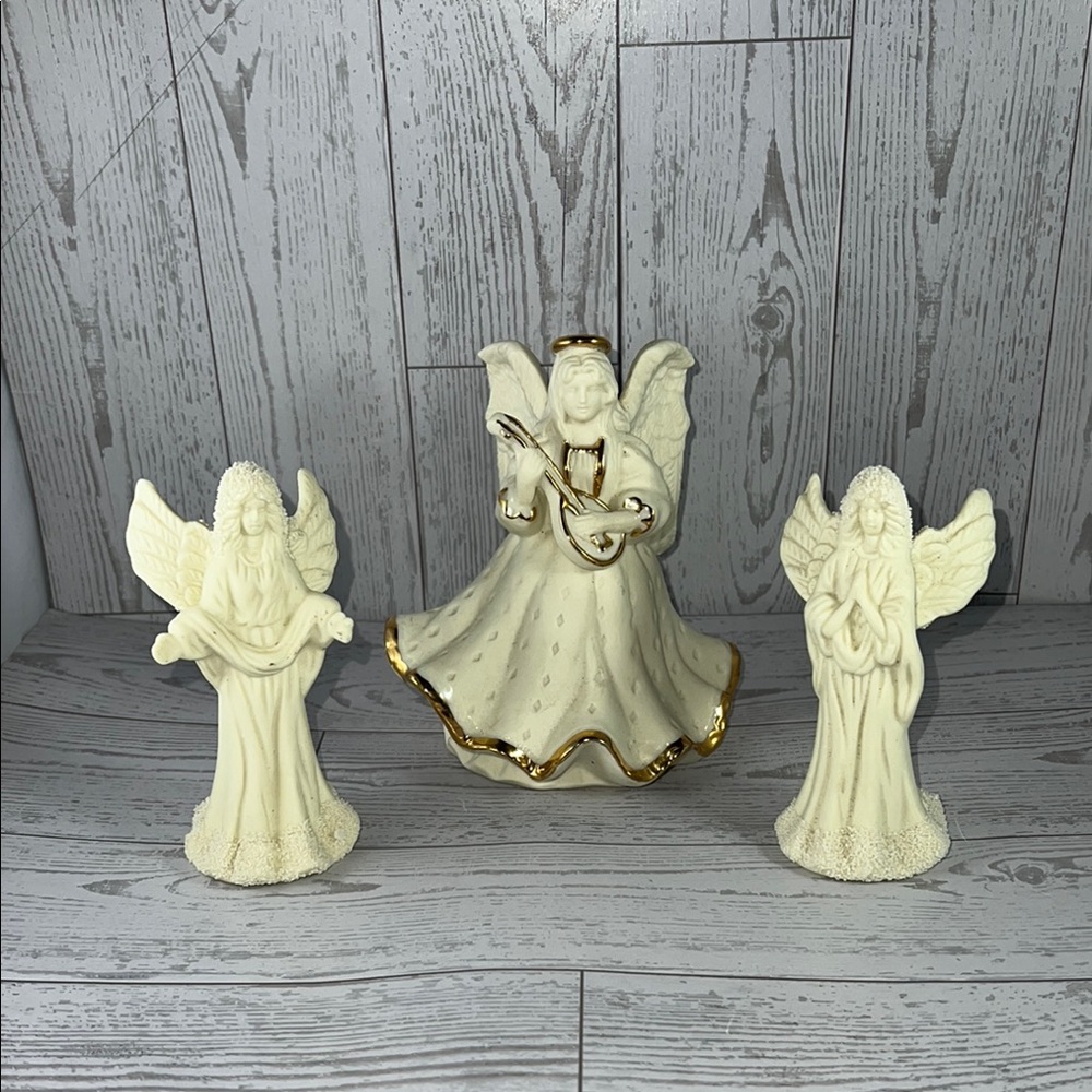 Charming Cream and Gold Angel Figurine Bells Trio